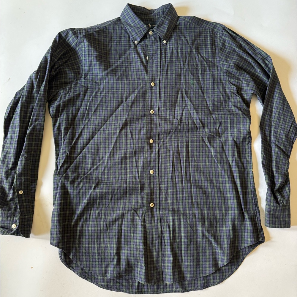 Ralph Lauren Navy and Green Plaid Shirt